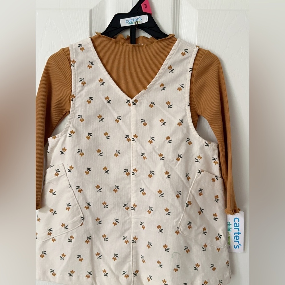 Carter's Cream Floral Dress and Gold Long Sleeve Top Set 3 Piece - Picture 13 of 16